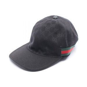 Gucci Cap GG Canvas Webline 806841 Black Canvas Leather Cap Unisex Used A